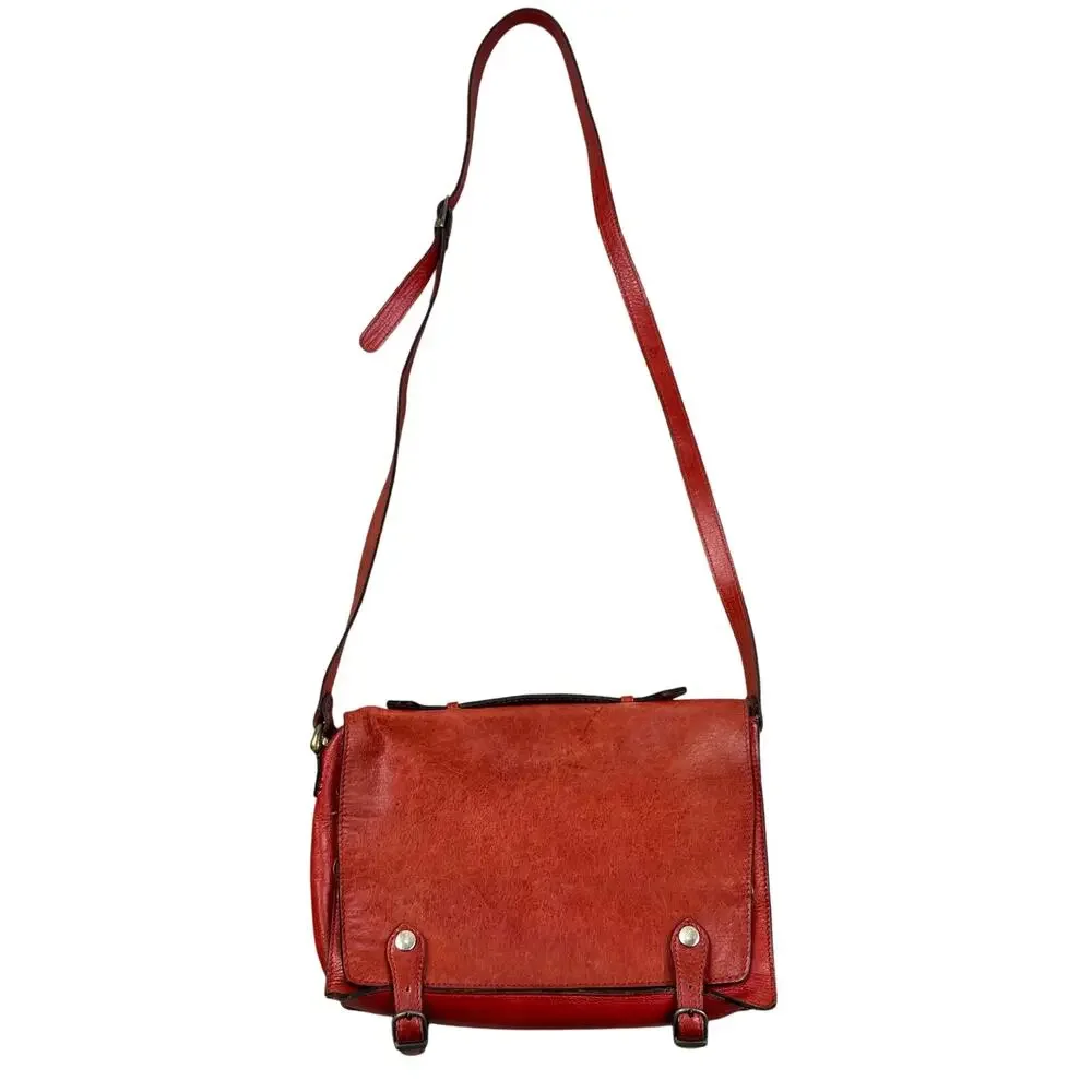 Vintage Red Genuine Leather Classic Cross-Body Messenger Bag Purse